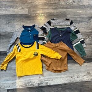 Lot of Kids Long Sleeve Henley Shirt Set - Blue, Yellow, Brown